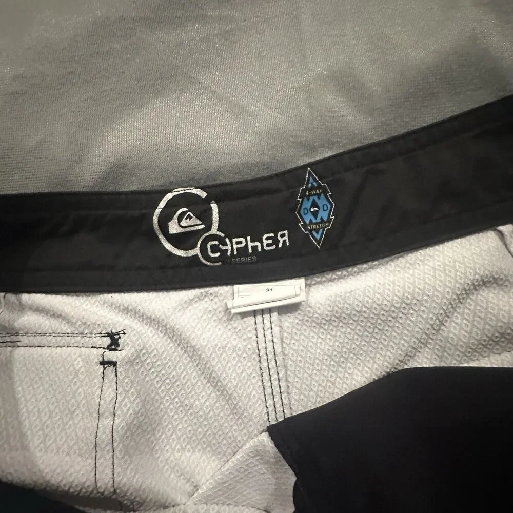Quicksilver Cypher Series Board Shorts 4 Way Stretch Mens 31 Black Striped Swim